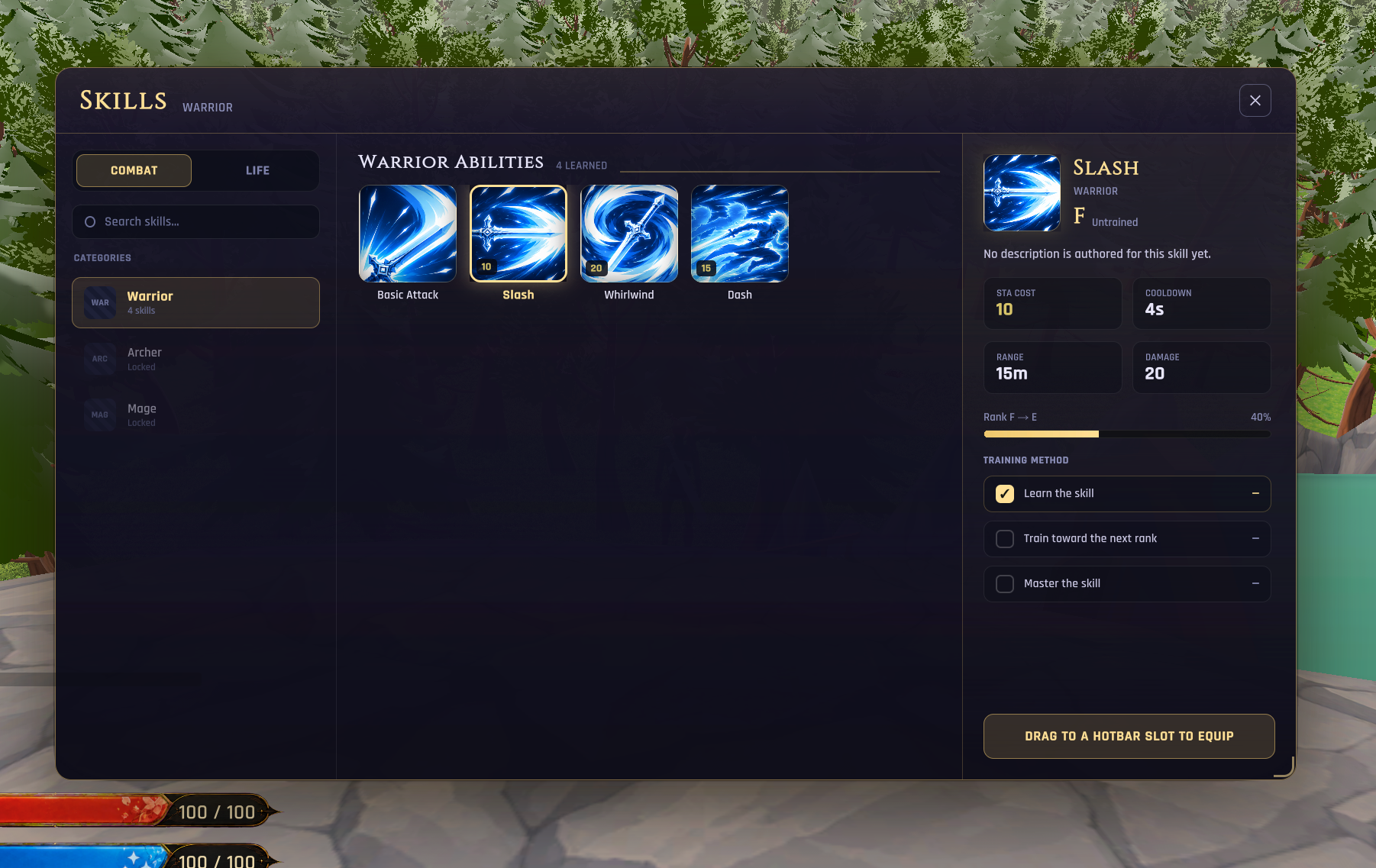 New skill menu