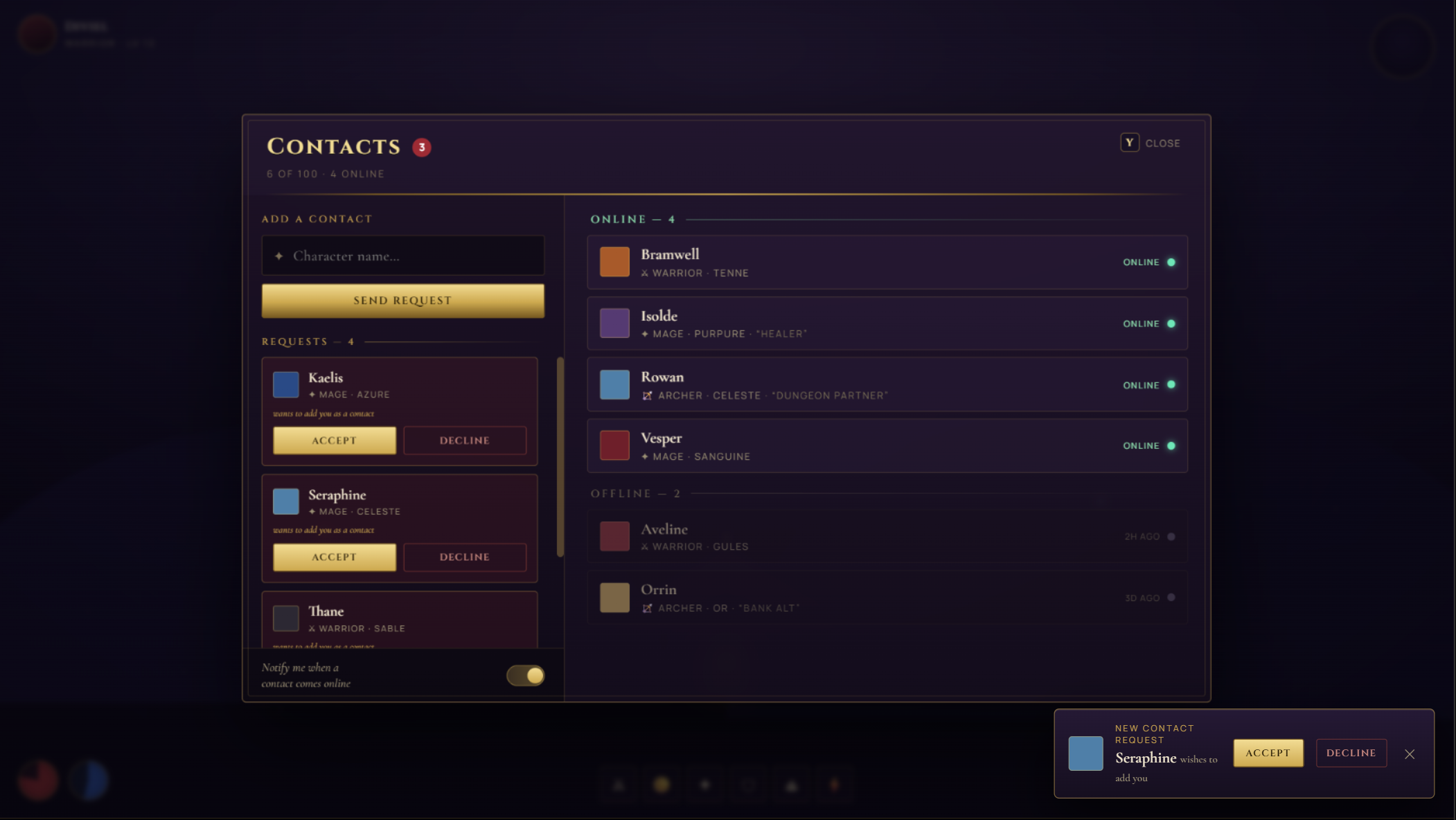 Friends list mockup